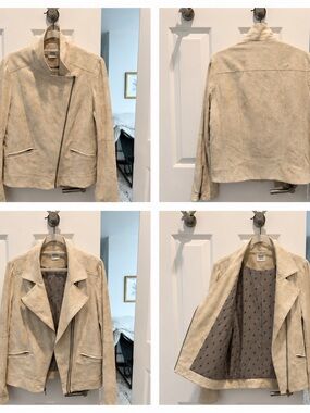 SW3 Bespoke Women's Beige Suede Moto Jacket